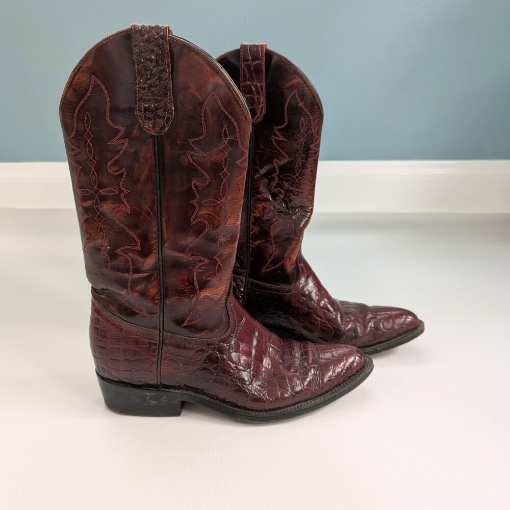 Vintage Botas Sandoval Men's Cowboy Boots Embossed Leather Size 27/9 Burgundy